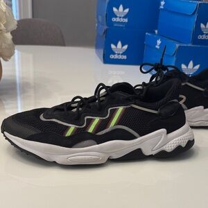 Adidas Men's Black Sneakers with Green and Purple Accents